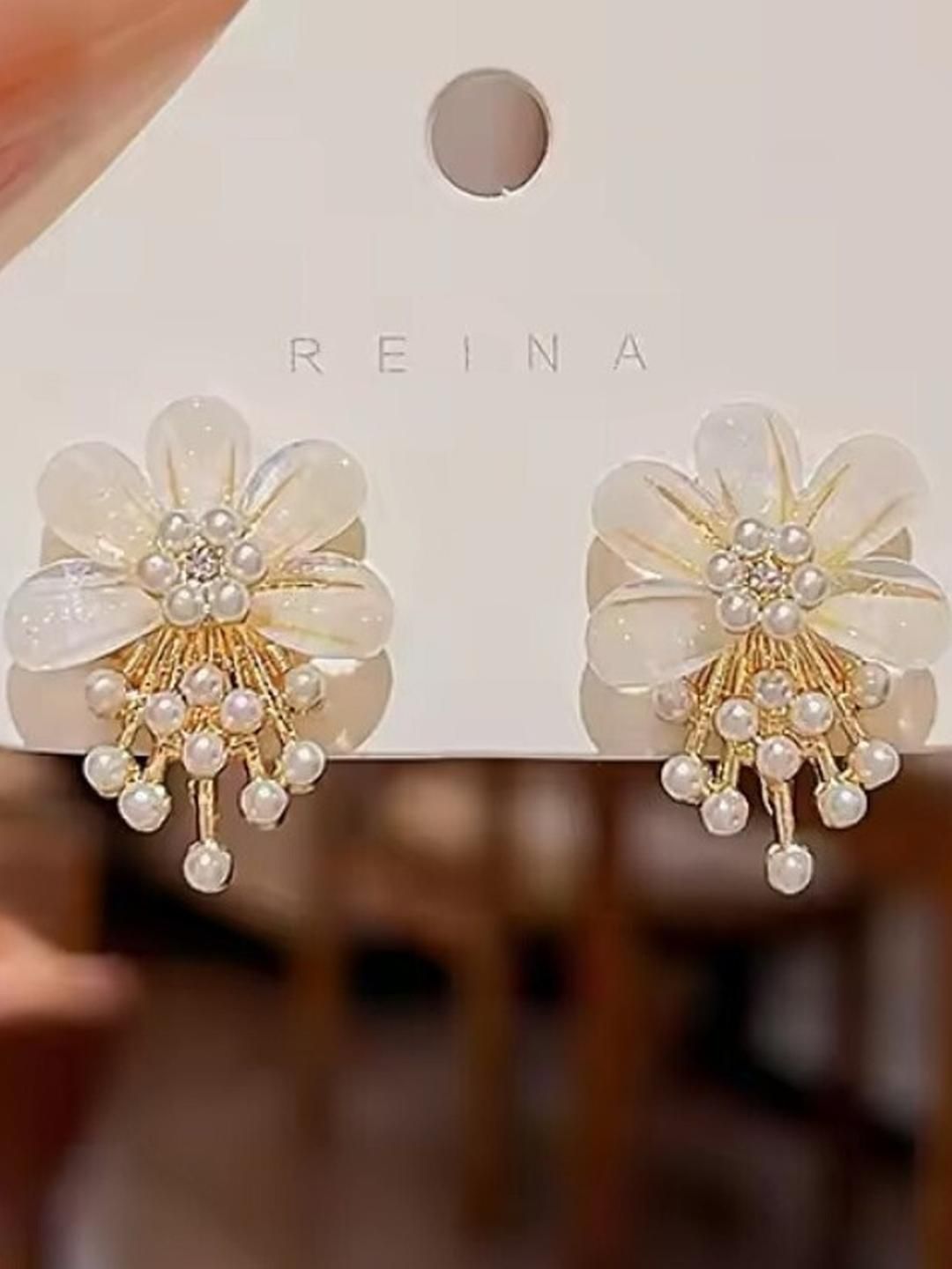 AKISON JEWELS Gold-Plated Artificial Beads Studs Earrings-image-6