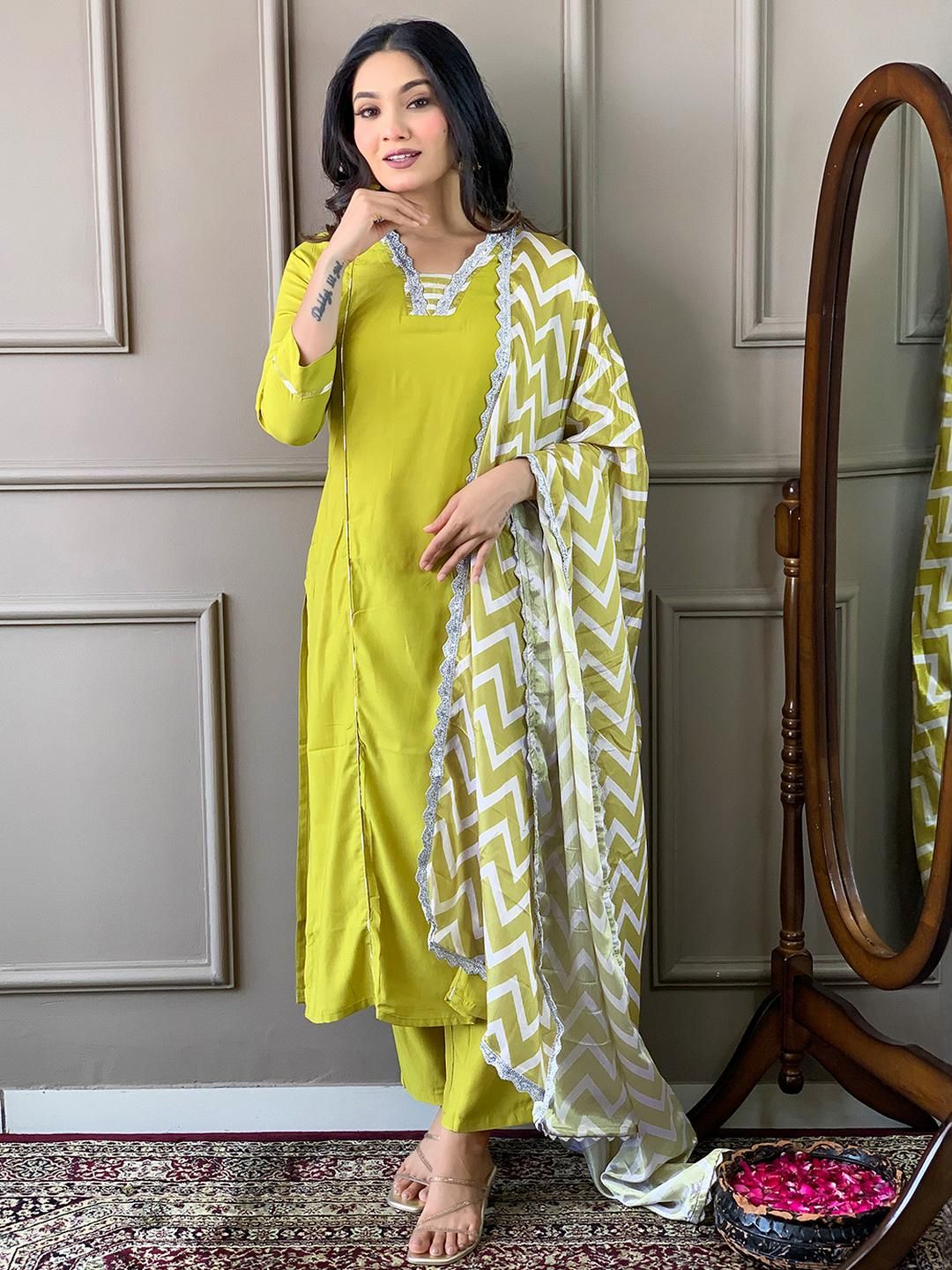 URMIR FASHION Yellow Viscose Rayon Kurta Sets