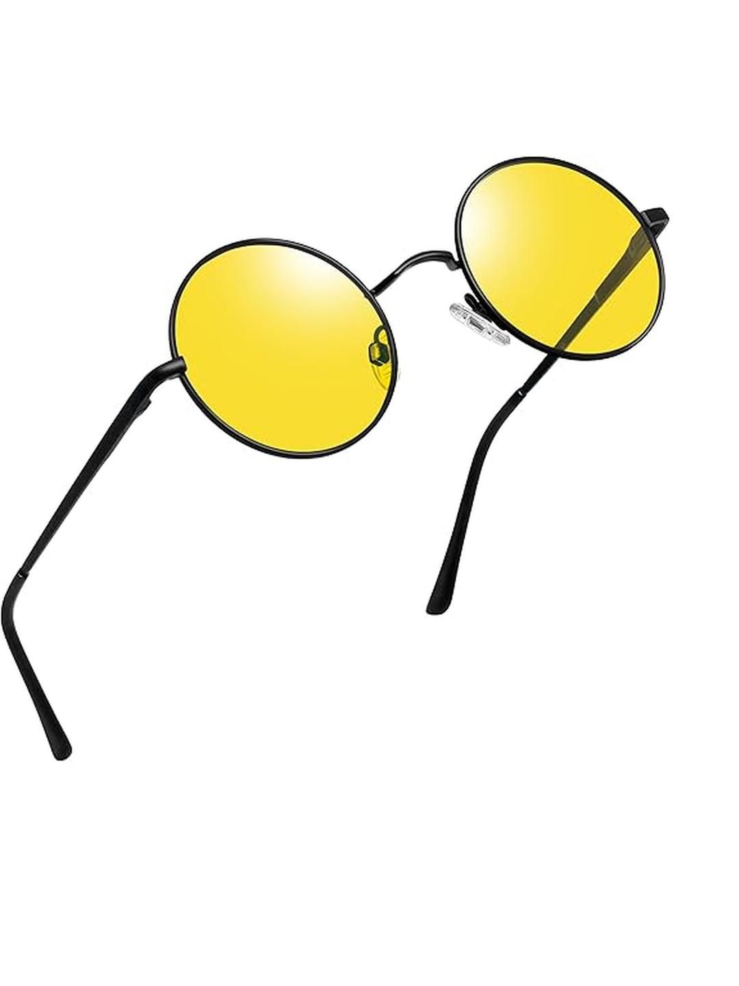 Arzonai Unisex Yellow Lens & Black Round Sunglasses with UV Protected Lens-image-16