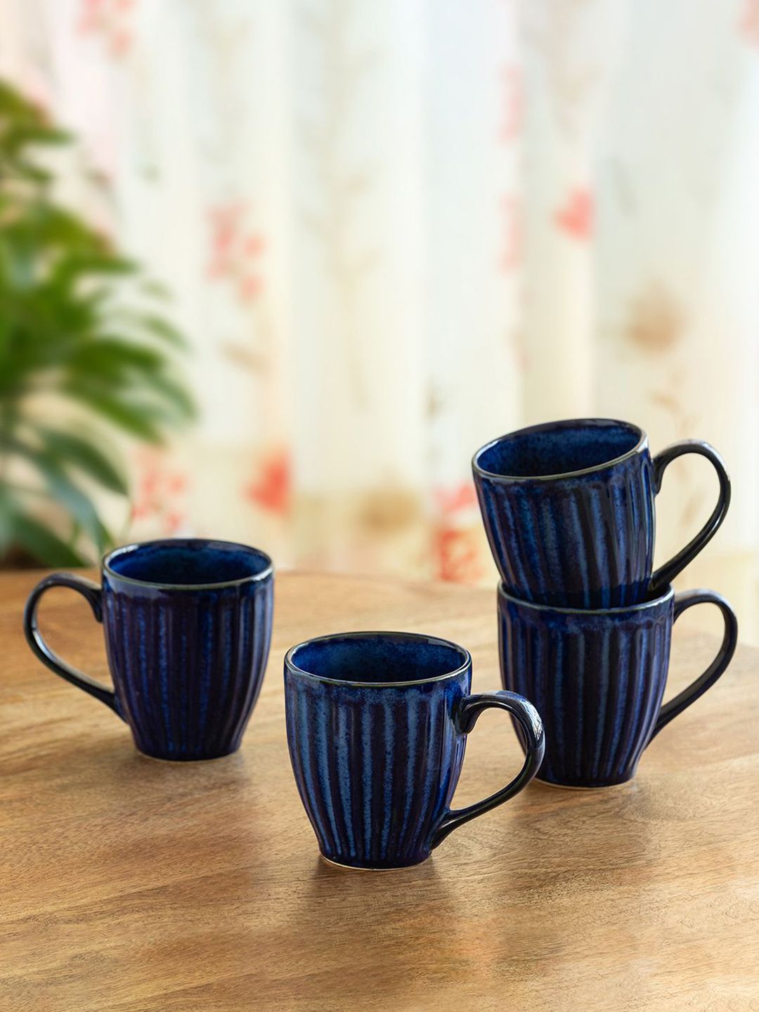 ExclusiveLane Navy Blue 4 Pieces Textured Ceramic Glossy Mugs-picture-28