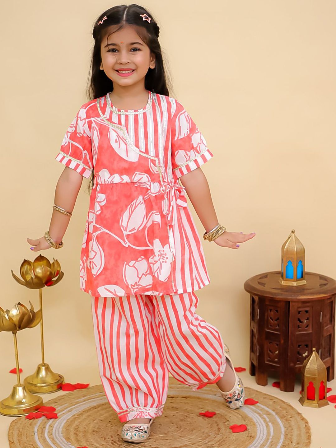 Aj DEZInES Girls Printed Angrakha Pure Cotton Kurta with Salwar-picture-37