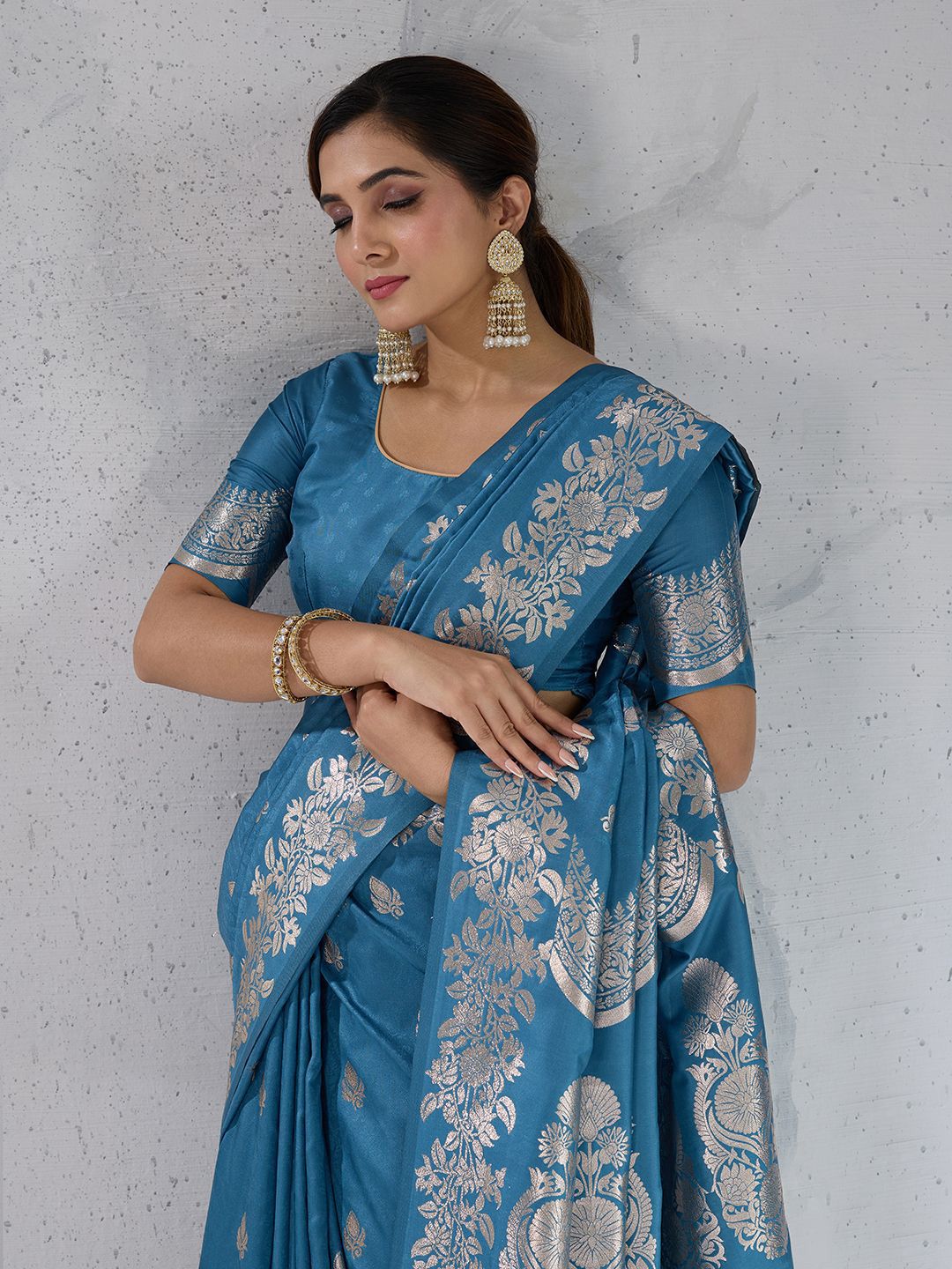 PBS PRINTS Floral Woven Design Zari Banarasi Saree With Blouse Piece-picture-33