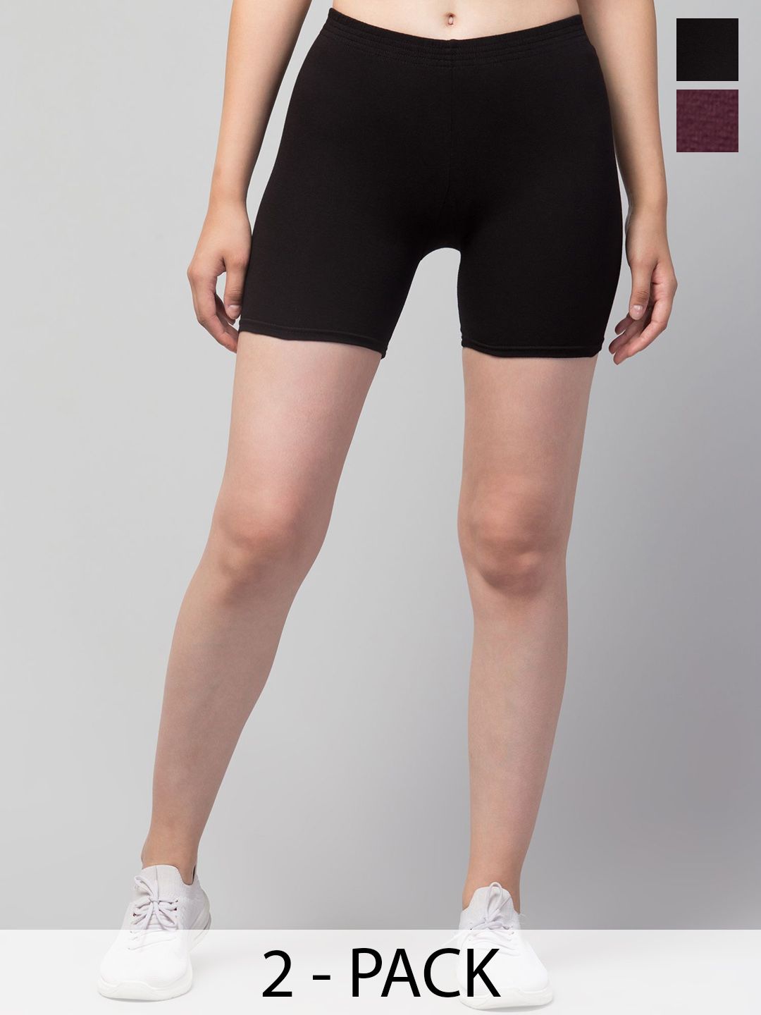 CKARFE Women Pack of 2 Skinny Fit Mid-Rise Cycling Sports Shorts-picture-21