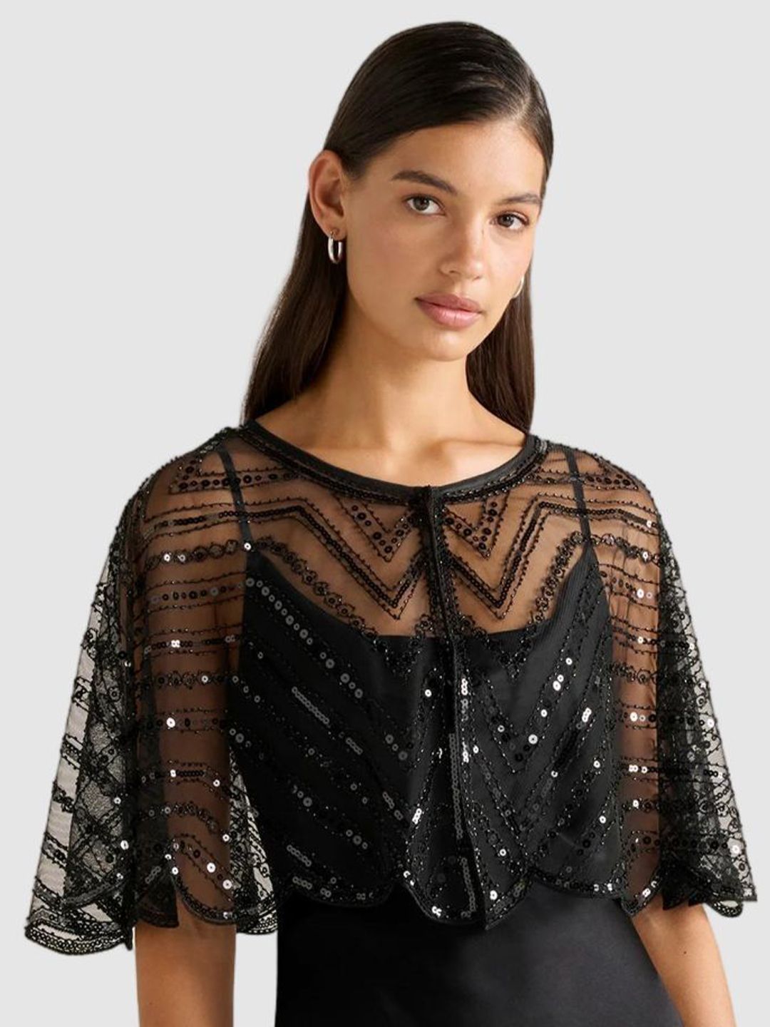 Forever New Printed Embellished Crop Sheer Shrug