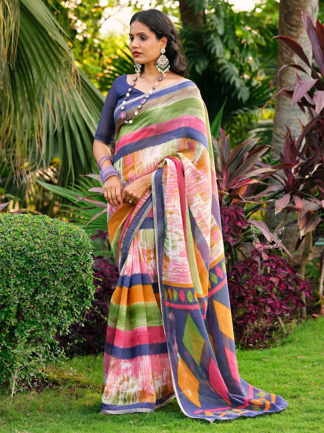 Anouk Rustic Abstract Printed Zari Chanderi Saree-picture-13