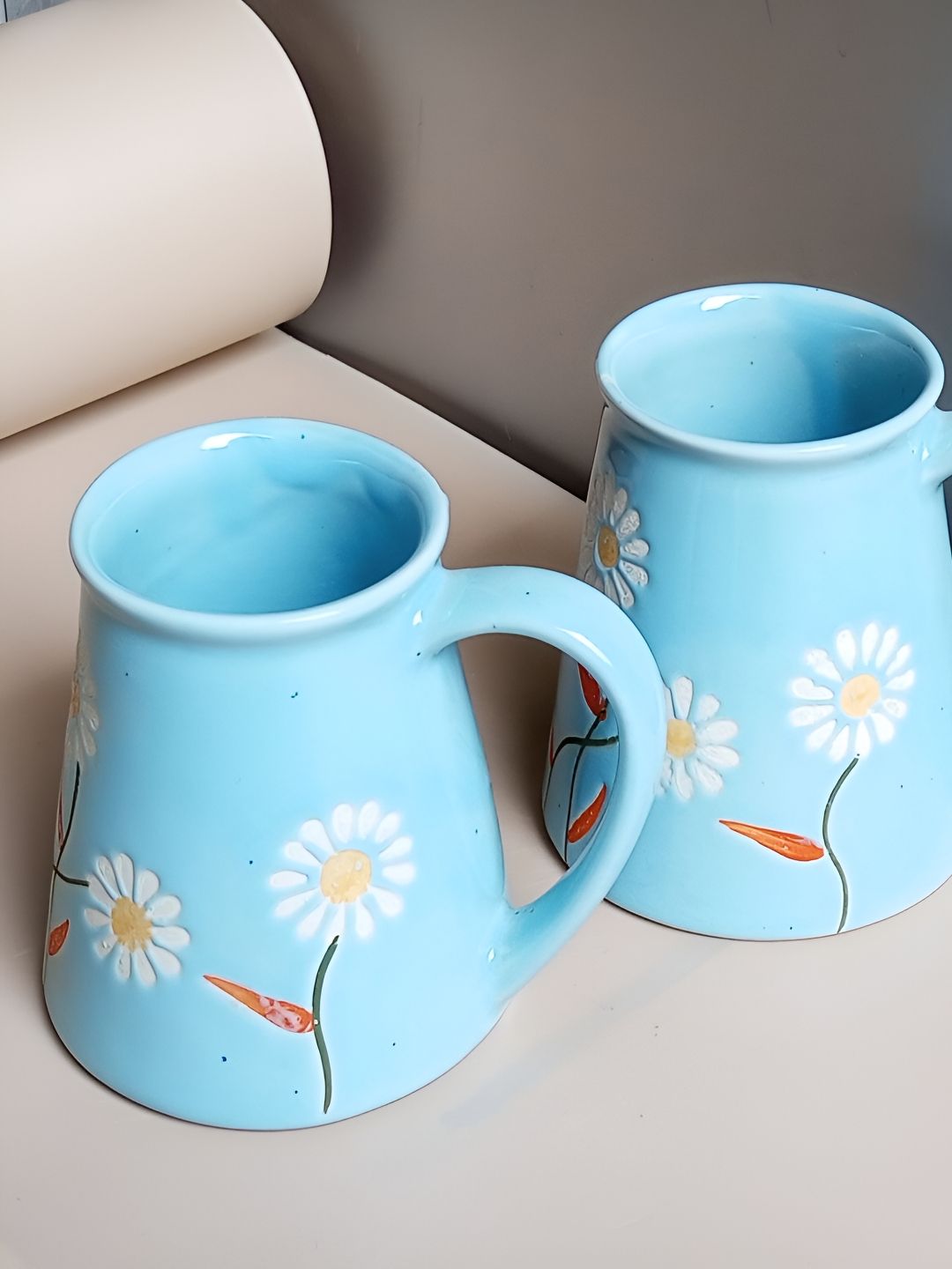 Lupaava Blue & White and Hand Painted Printed Ceramic Glossy of Cups and Mugs-image-43