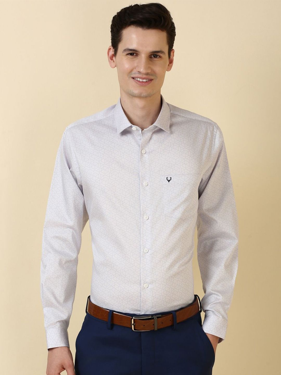 Allen Solly Men Slim Fit Geometric Printed Spread Collar Pure Cotton Formal Shirt-picture-10