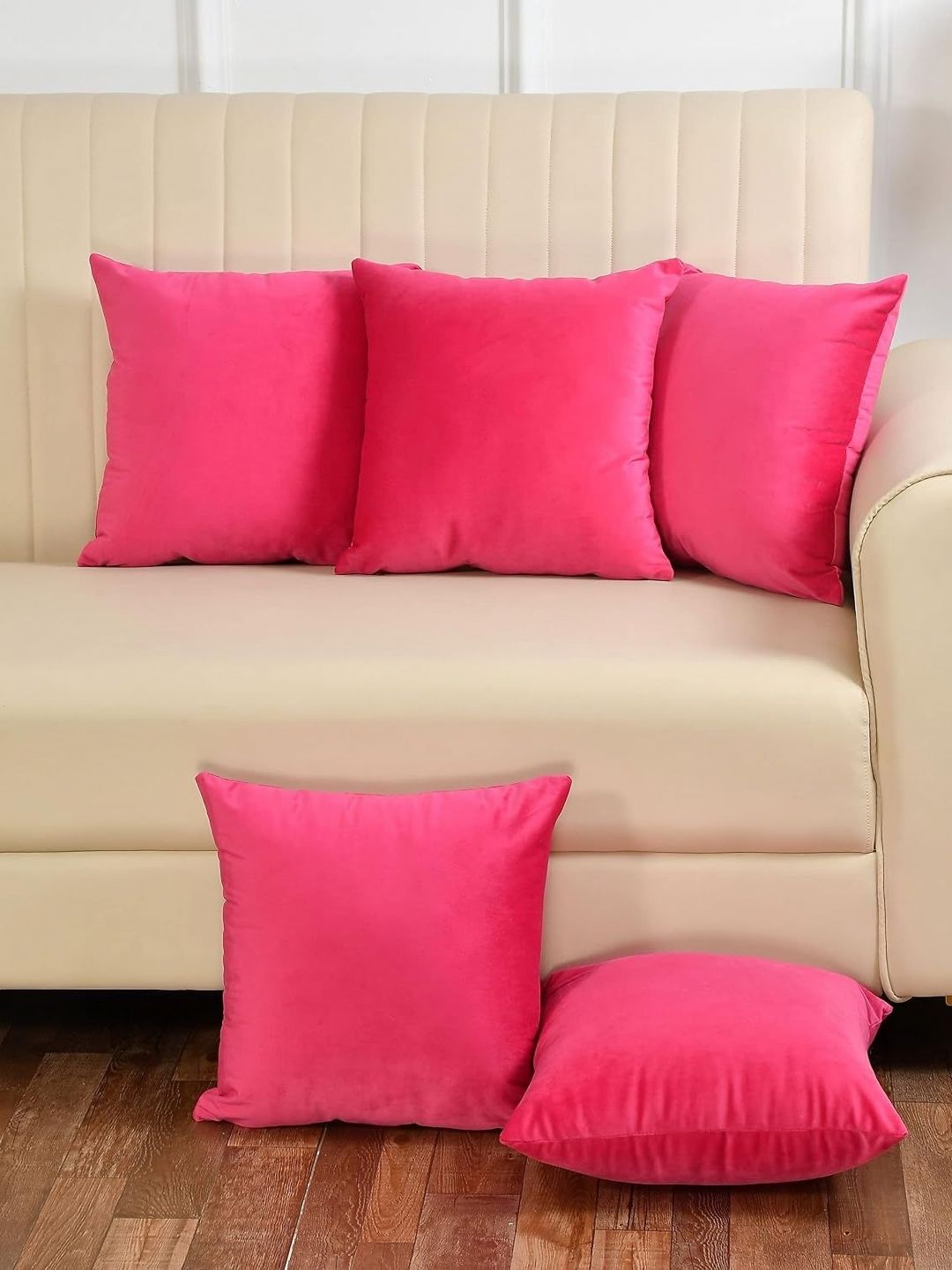 Yellow Weaves Pink Set of 5 Velvet Square Cushion Covers-picture-22
