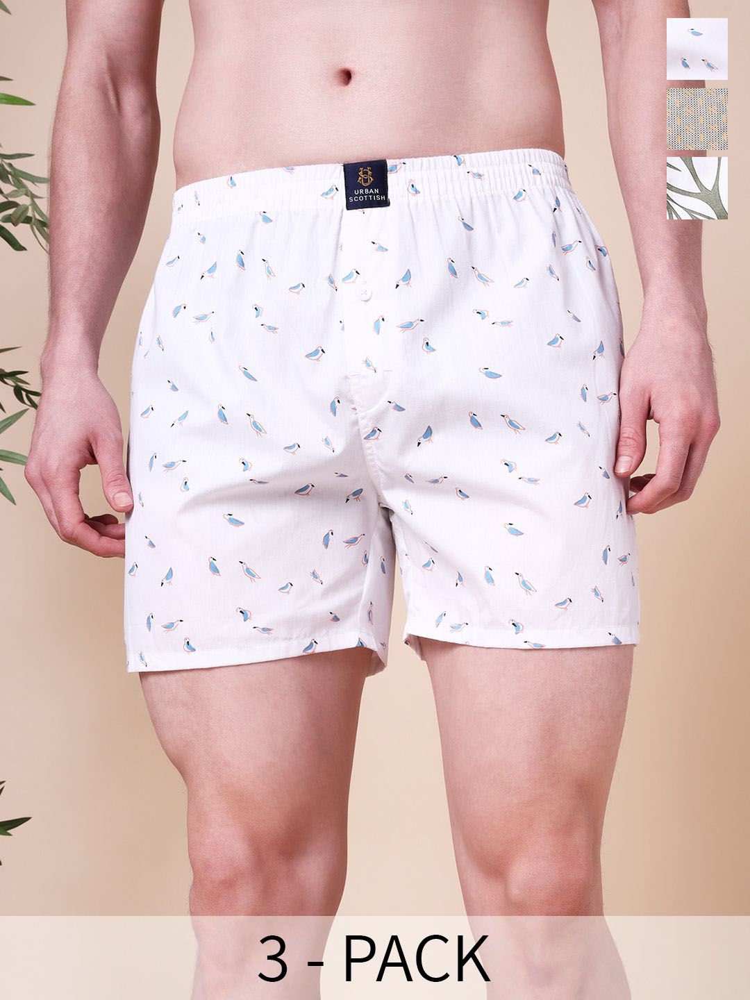 URBAN SCOTTISH Men Pack Of 3 Printed Pure Cotton Boxers USBX2485-S-picture-27