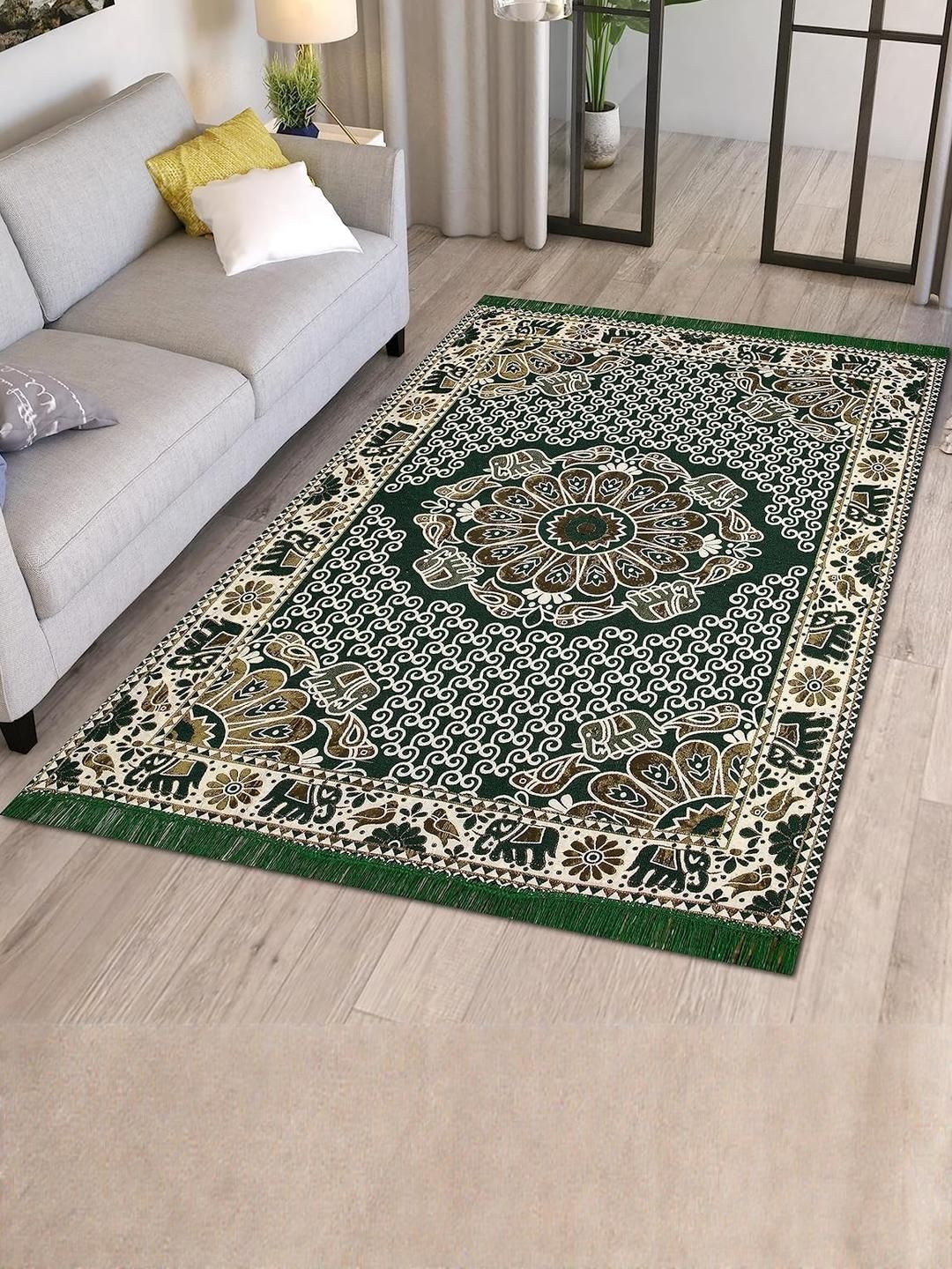 Furnishing Hut Green Floral Anti-Skid Cotton Carpet-picture-28