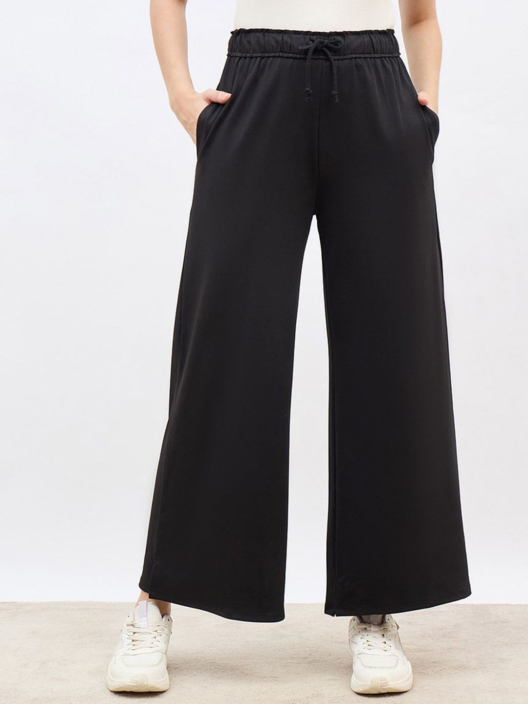 Styli Women Solid Flared High-Rise Casual Wide Leg Trousers-picture-22