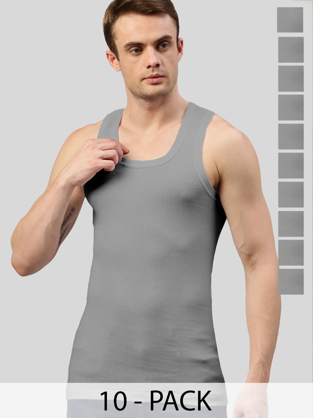MACHO Pack Of 10 Pure Cotton Innerwear Vests ASI026BRN-GY-10PC-picture-51
