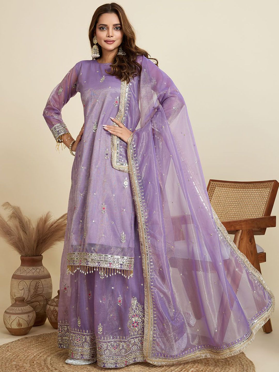 AKSHARAM Women Floral Printed Kurta with Palazzo & Dupatta
