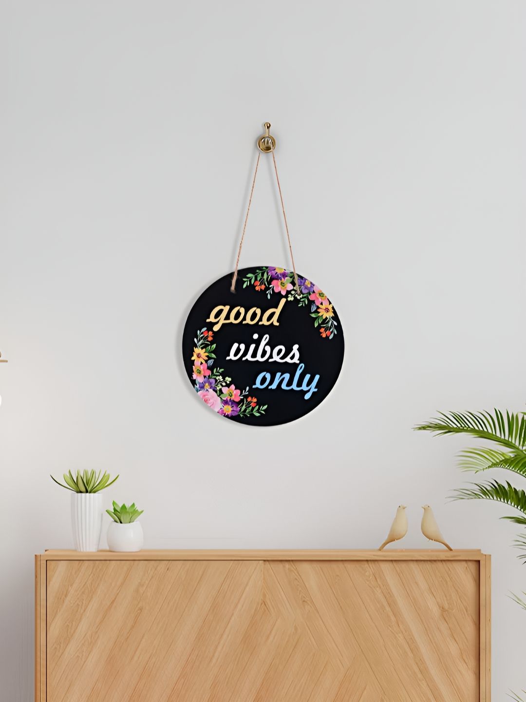 Kuber Industries Black & Yellow Printed Wooden Wall Hanging Decor