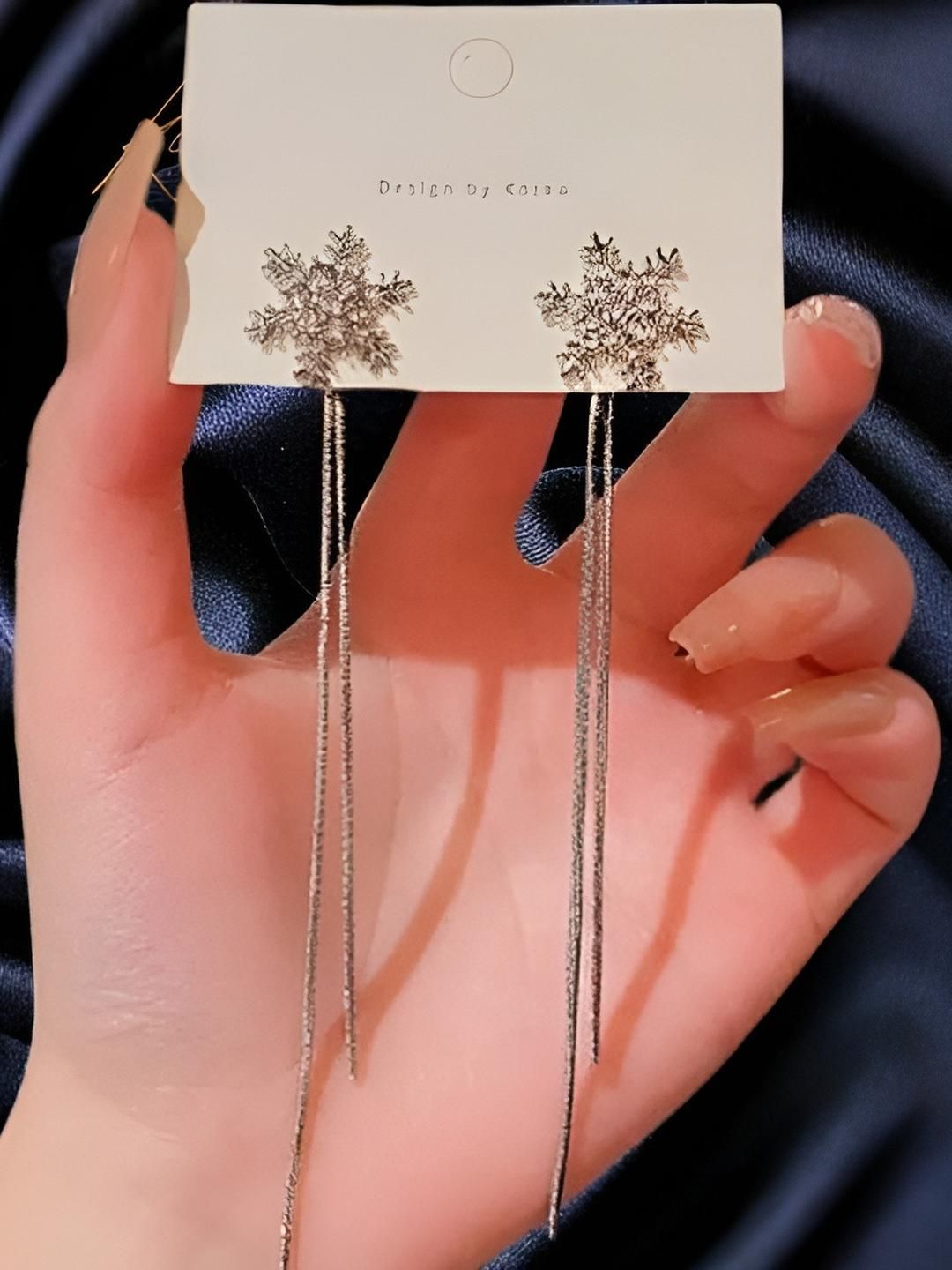 AKISON JEWELS Silver Plated Crystals Studded Drop Earrings-picture-43