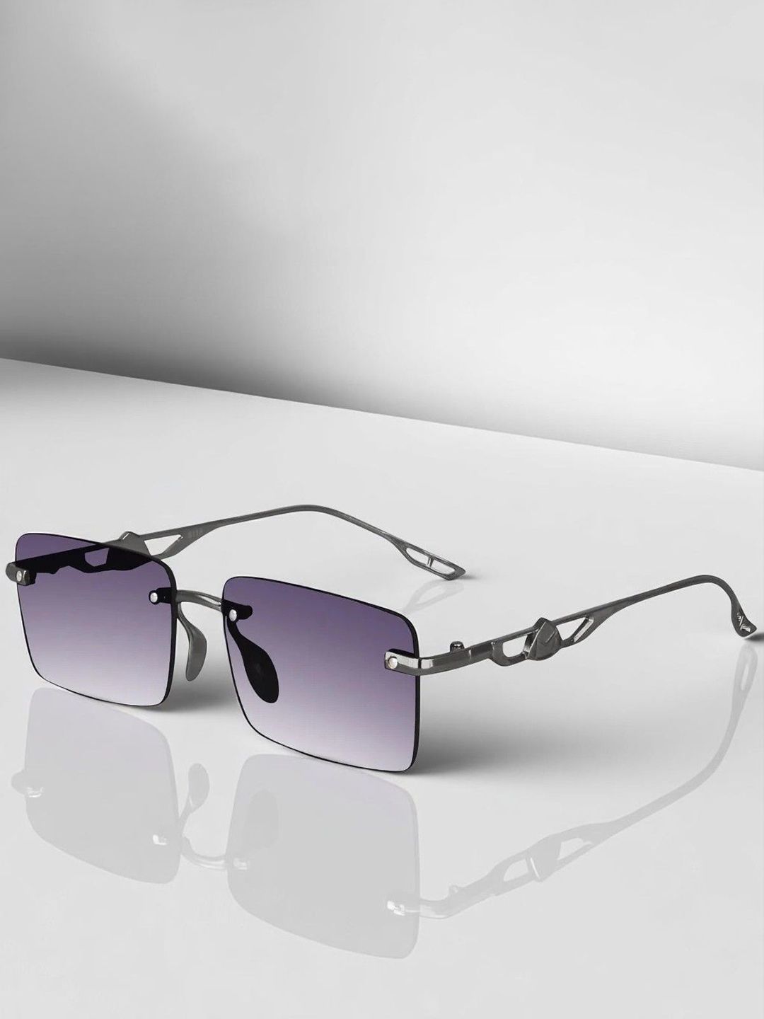 DressBerry Unisex Black Lens & Silver-Toned Rectangle Sunglasses with-image-46