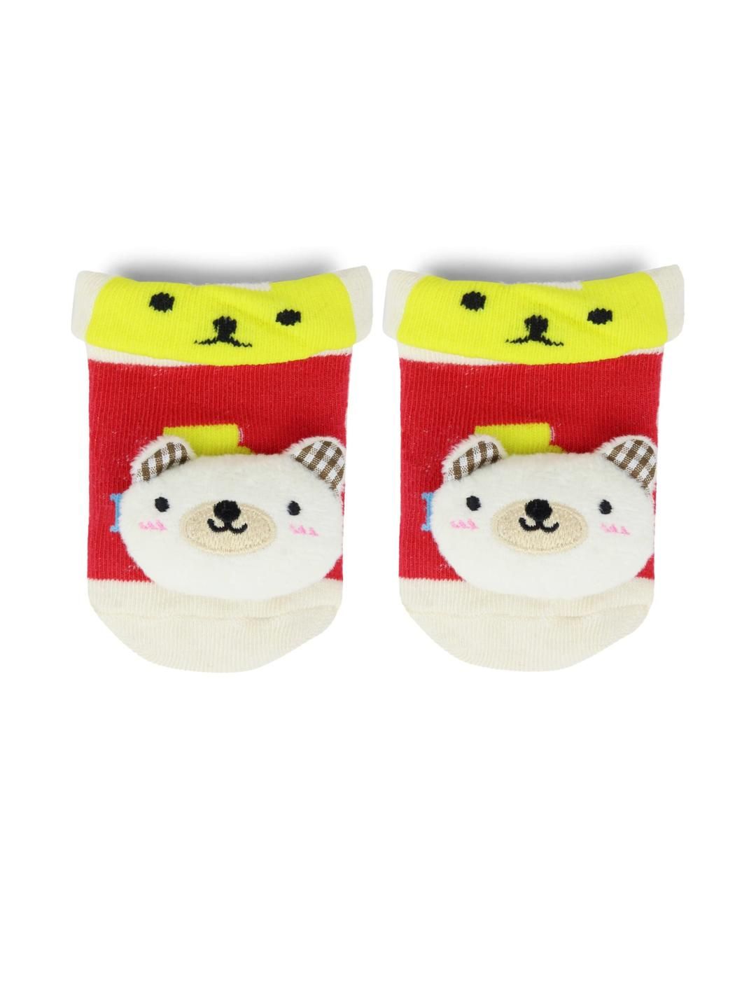 Baby Bloom Baby Boys & Girls 0 To 2 Years 1 Pair Cotton Teddy Face Ankle Socks/ Booties (Toe to Heel Length - 12 cm, White, Red, Yellow)-image-45