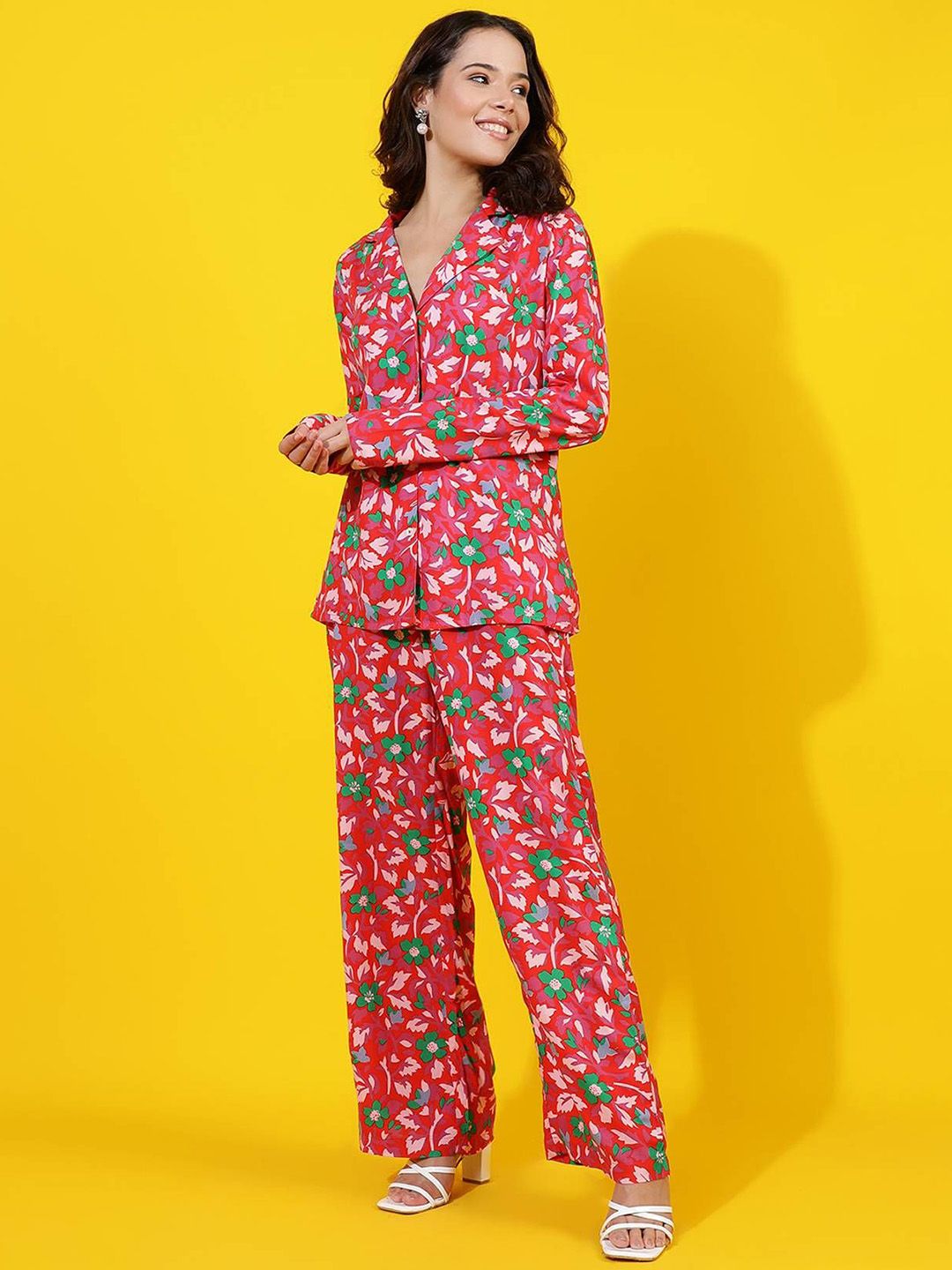 Stylecast X Kotty Printed Collard Neck Long Sleeve Shirt With Trouser Co-Ords