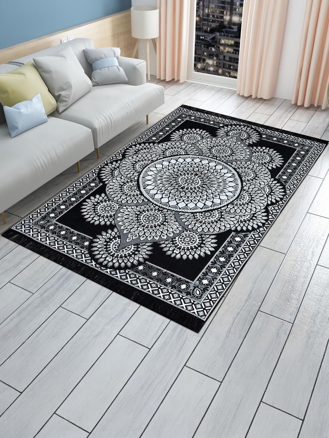Furnishing Hut Black Non-Slip & Durable Kalin Cotton Carpet-picture-43