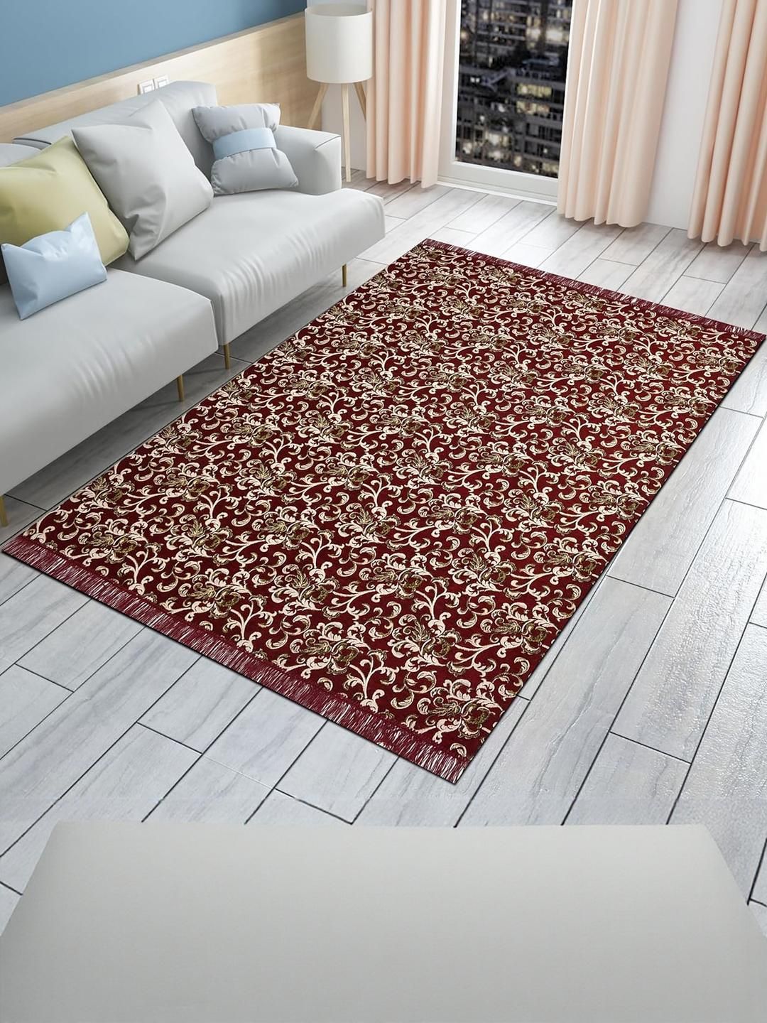 Furnishing Hut Maroon Floral Anti-Skid Carpet-picture-18