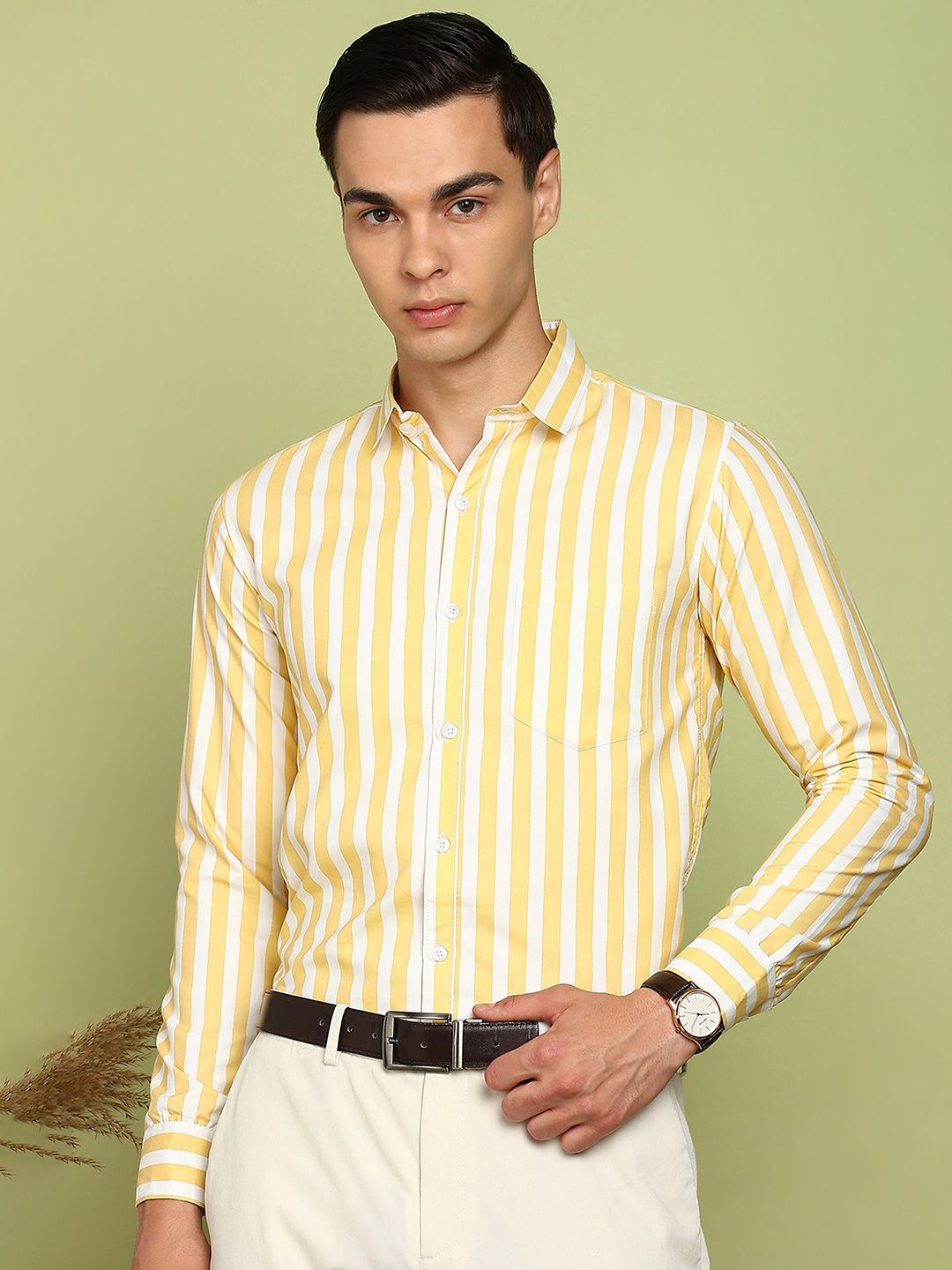encore by INVICTUS Slim Fit Striped Spread Collar Cotton Formal Shirt-picture-31