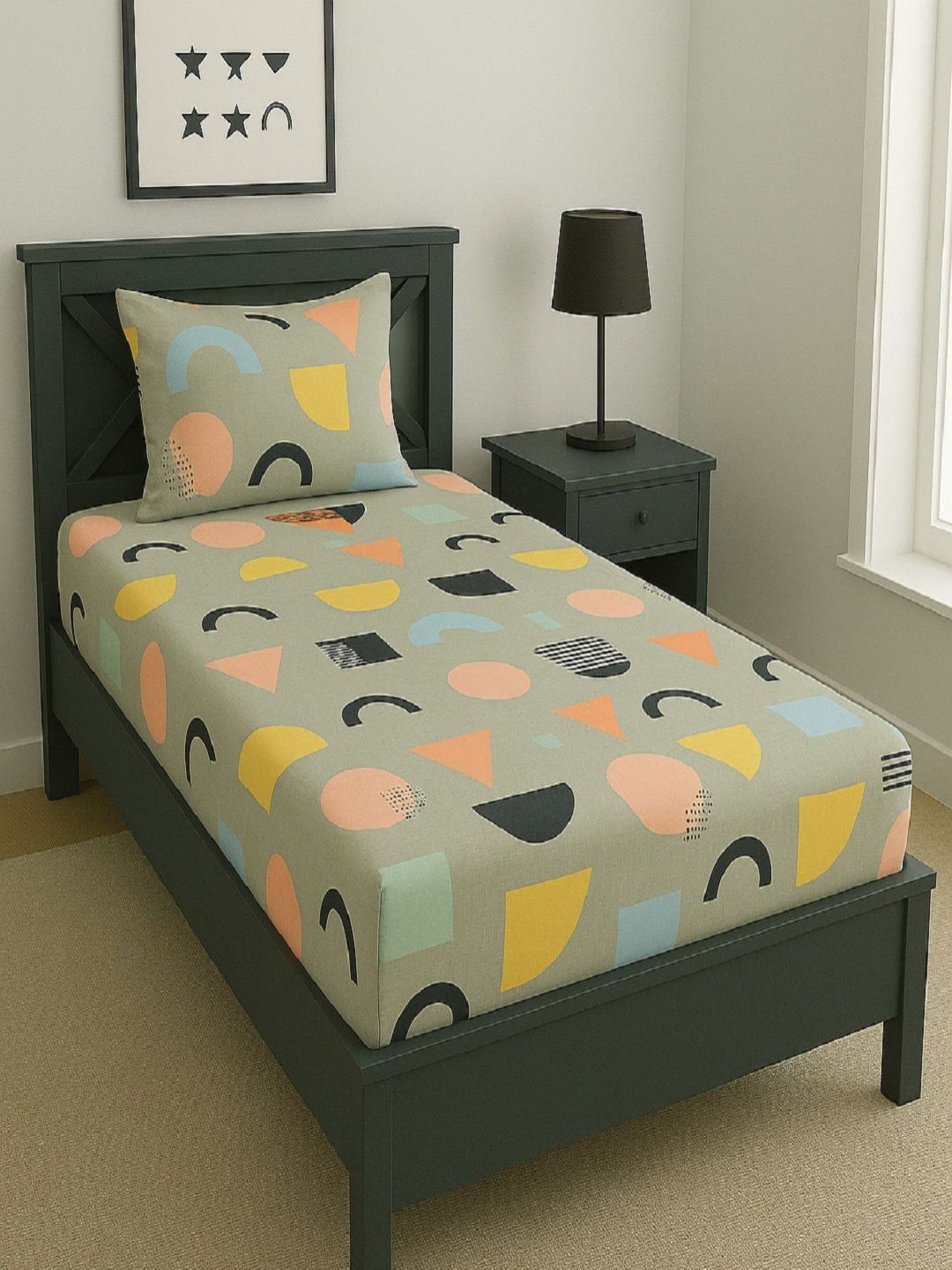 Aura Pink & Grey Geometric Printed 144 TC Microfiber Single Bedsheet Set 1.52 m x 2.28 m-picture-20