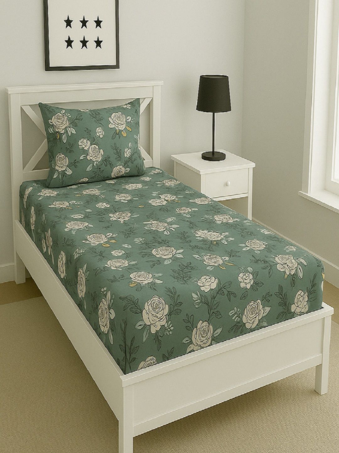 Aura Grey Floral Printed 144 TC Microfiber Single Bedsheet Set 1.52 m x 2.28 m-picture-25