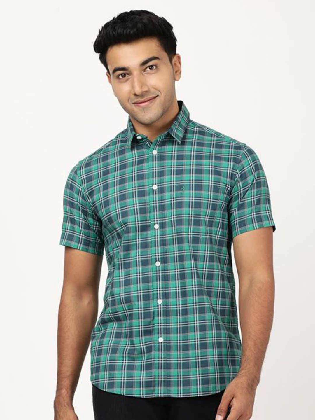 Indian Terrain Classic Spread Collar Short Sleeves Slim Fit Cotton Checked Shirt-picture-27
