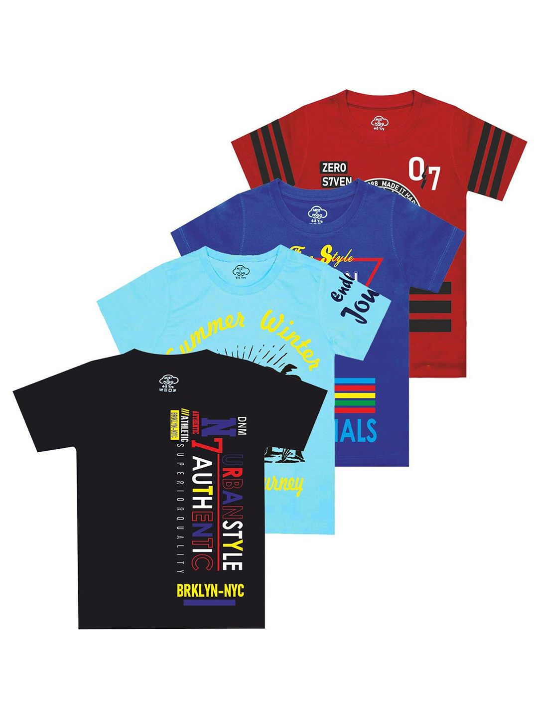 MIST N FOGG Boys Pack Of 4 Typography Round Neck Printed Short Sleeves Pure Cotton T-shirt-picture-14