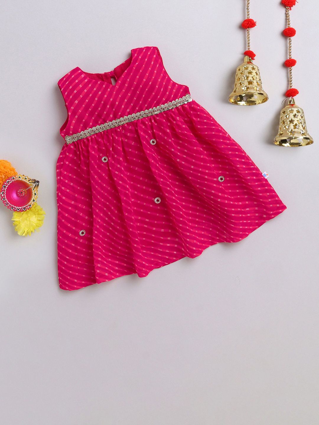 MANY FROCKS & Girls Printed Embellished Detail Fit & Flare Knee Length Dress-picture-24