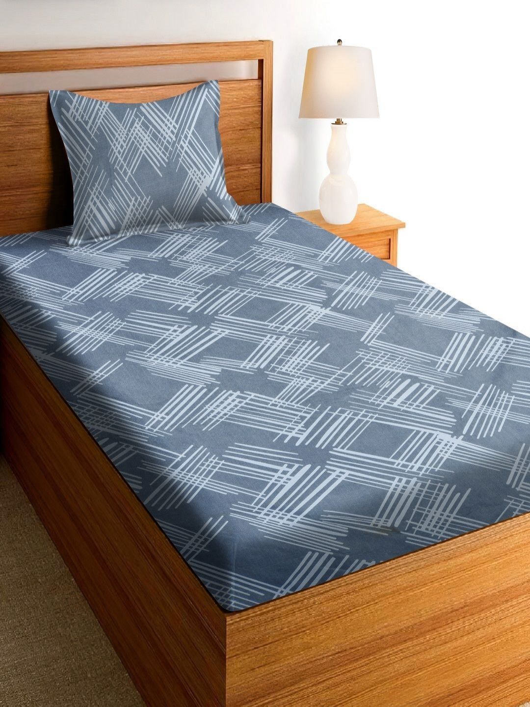 Aura Grey & White Striped Printed 144 TC Microfiber Single Bedsheet Set 1.52 m x 2.28 m-image-49