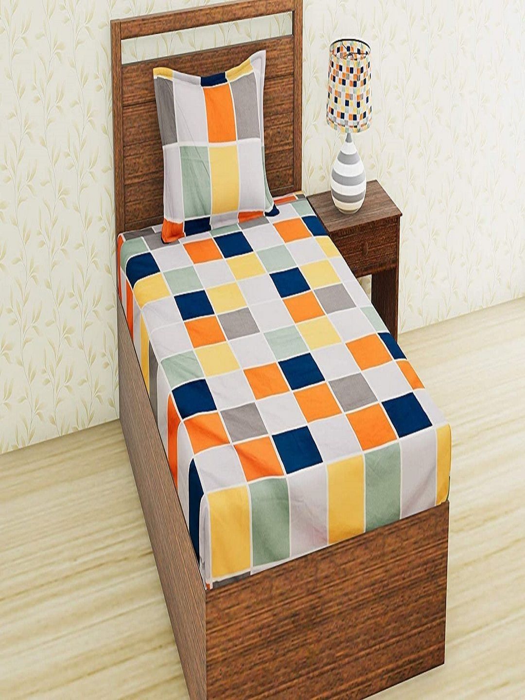 Aura White & Blue Geometric Printed 144 TC Microfiber Single Bedsheet Set 1.52 m x 2.28 m-picture-21