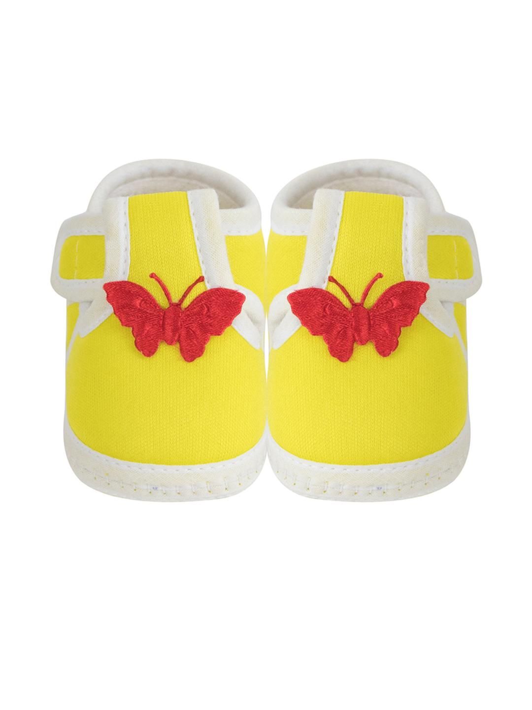 Neska Moda 0 To 6 Months Butterfly Velcro Newborn Soft Skin-Friendly Cotton Baby Booties (Yellow)-picture-53
