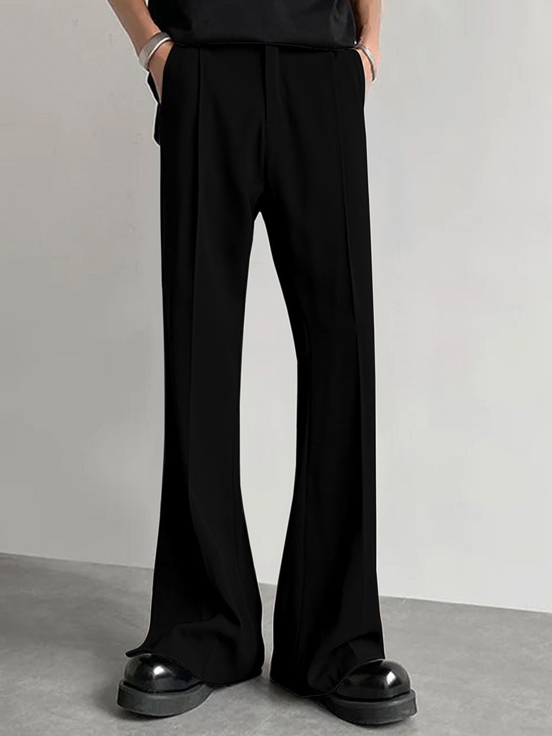 FTX Men Bell Bottom Relaxed Loose Fit Pleated Mid-Rise Korean Trousers-picture-22