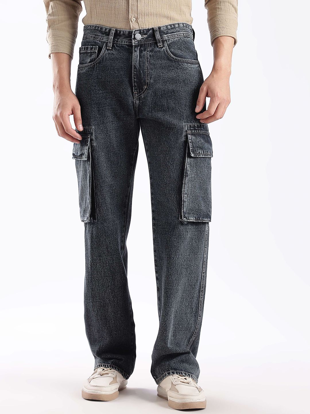 HERE&NOW Men Cargo Mid-Rise Baggy Jeans-picture-16