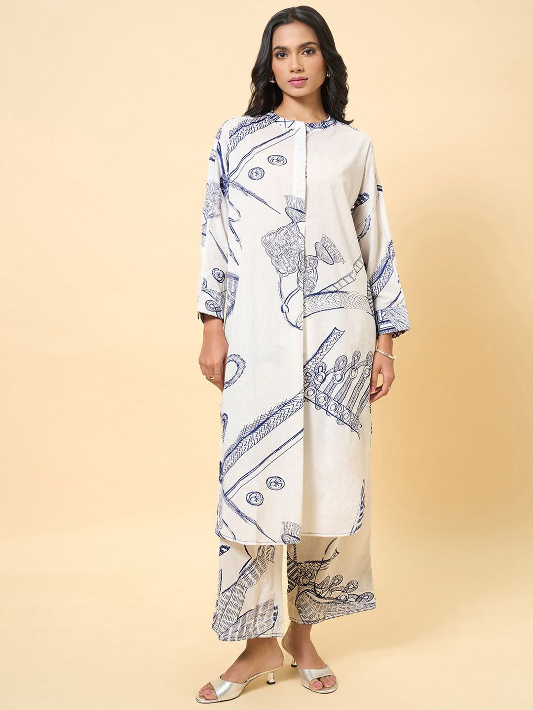 Marigold Lane Abstract Printed Regular Pure Cotton Kurta With Trousers