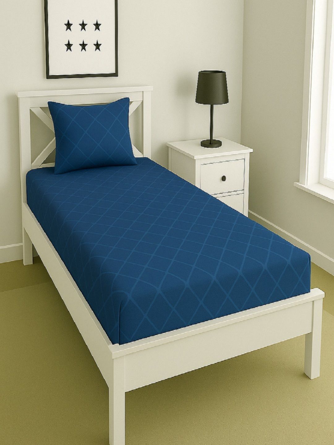 Aura Blue Geometric Printed 144 TC Microfiber Single Bedsheet Set 1.52 m x 2.28 m-picture-13