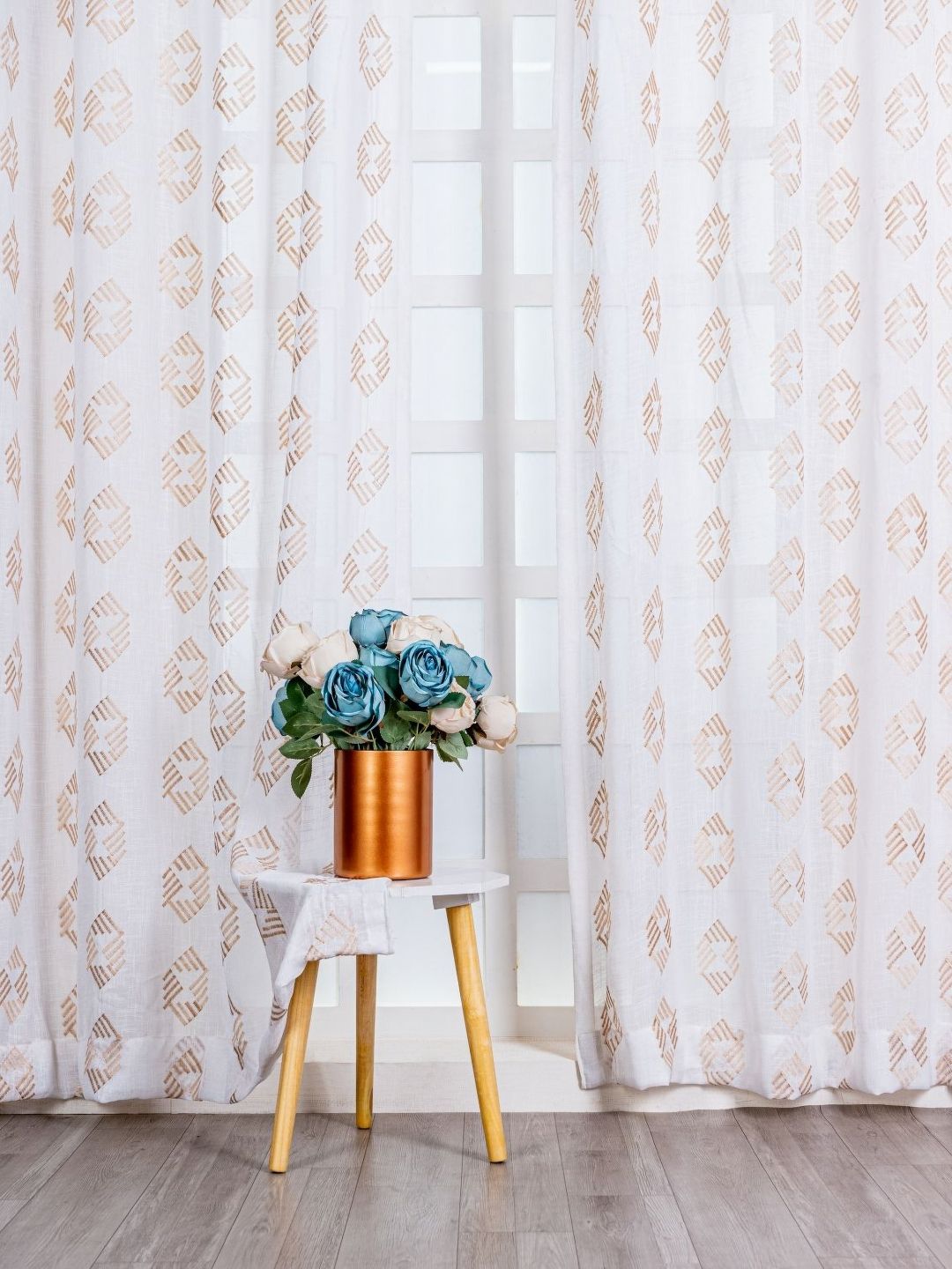 Parda Online White & Gold-Toned 4 Pieces Self Design Sheer Window Curtain-image-43