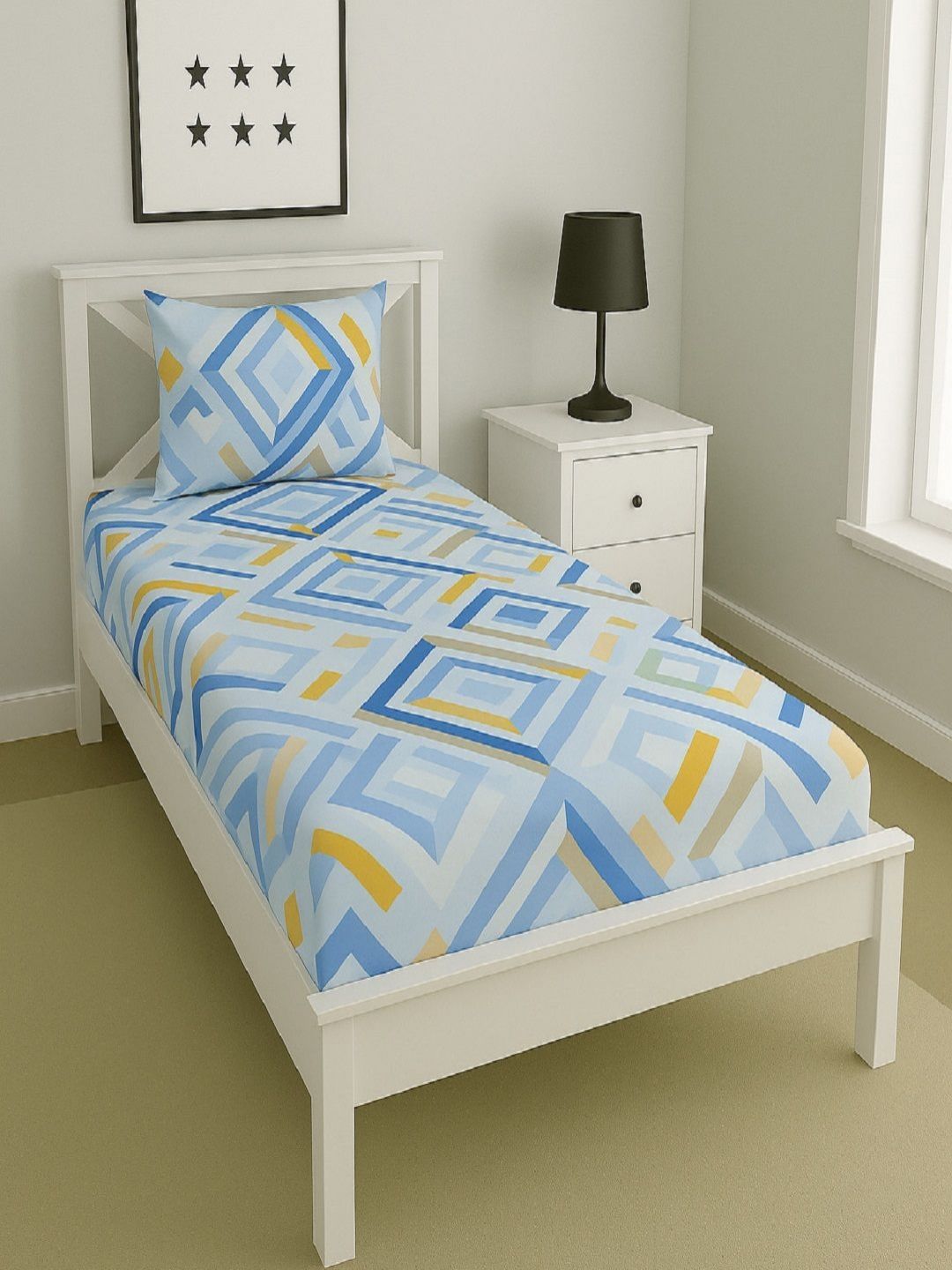 Aura Blue & White Striped Printed 144 TC Microfiber Single Bedsheet Set 1.52 m x 2.28 m-image-32