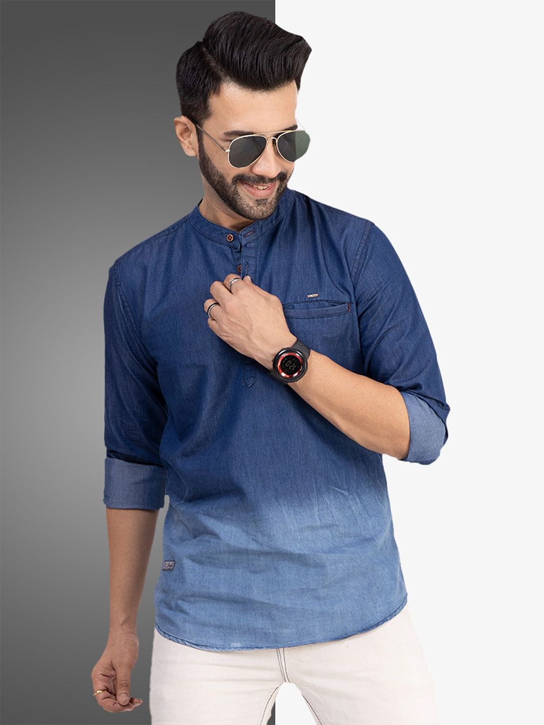 D Finish Men Embellished Thread Work Indigo Denim Kurta-picture-40