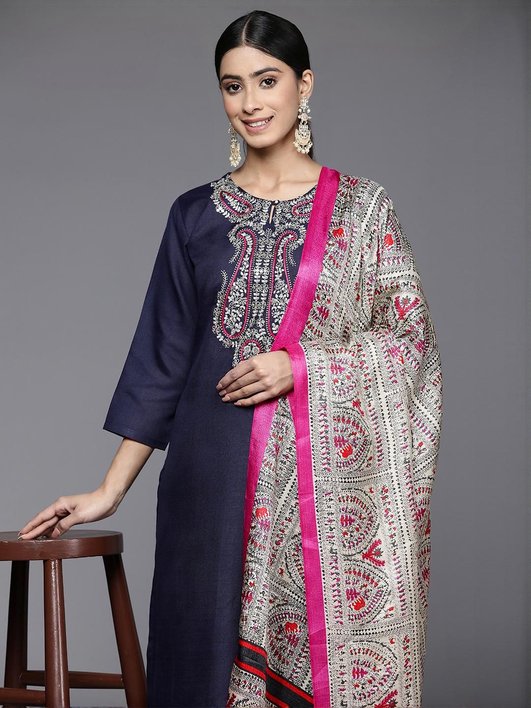 KSUT Navy Blue Cotton Blend Kurta Sets