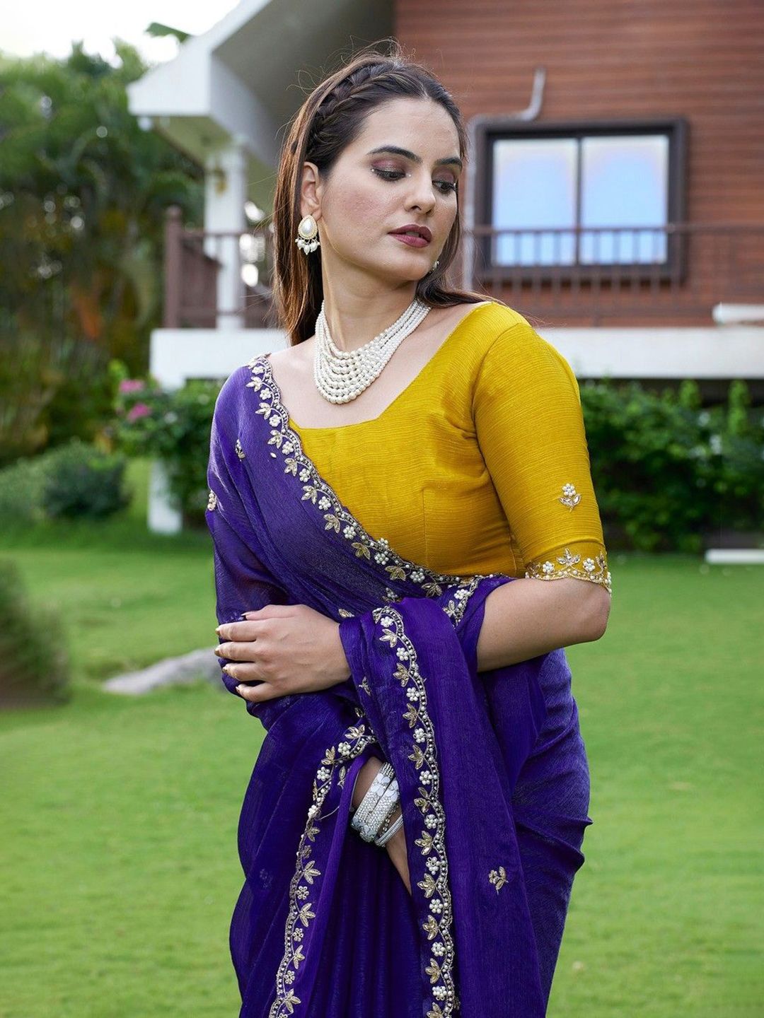 K 5 Fashion Ethnic Motifs Embellished Beads and Stones Jimmy Choo Saree-picture-25