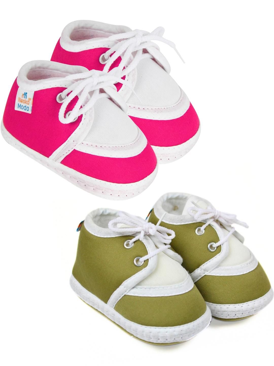 Neska Moda Newborn Baby 6 To 12 Month 2 Pair Combo Skin Friendly Soft Cotton Lace Shoes Booties-picture-37