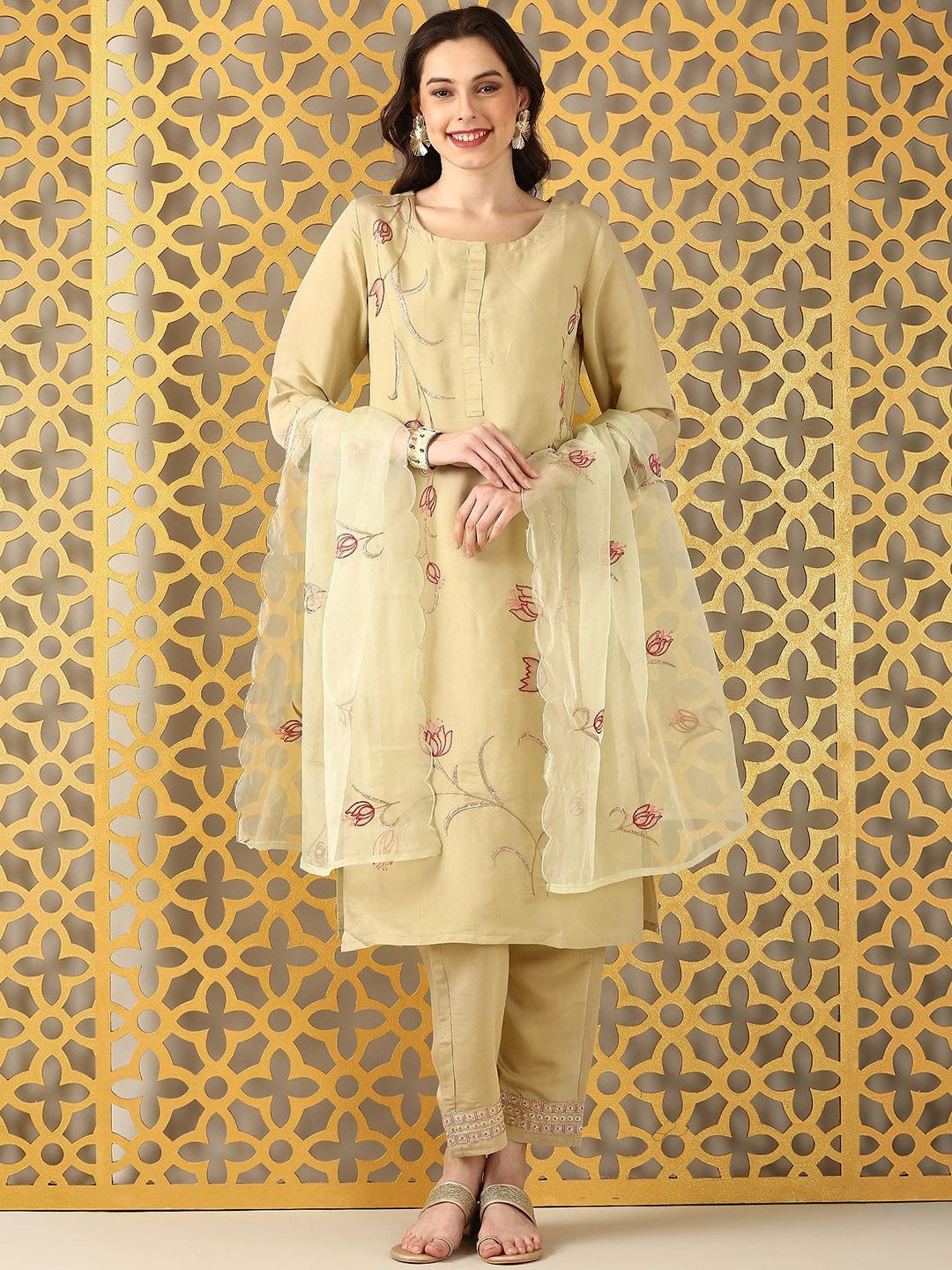 Anouk Women Ethnic Motifs Embroidered Kurta with Trousers & Dupatta