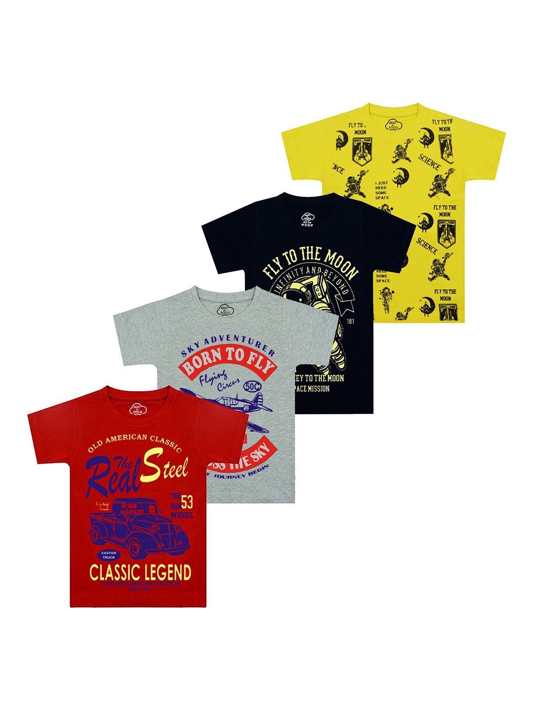 MIST N FOGG Boys Pack of 4 Typography Printed Round Neck Cotton T-shirts-picture-11