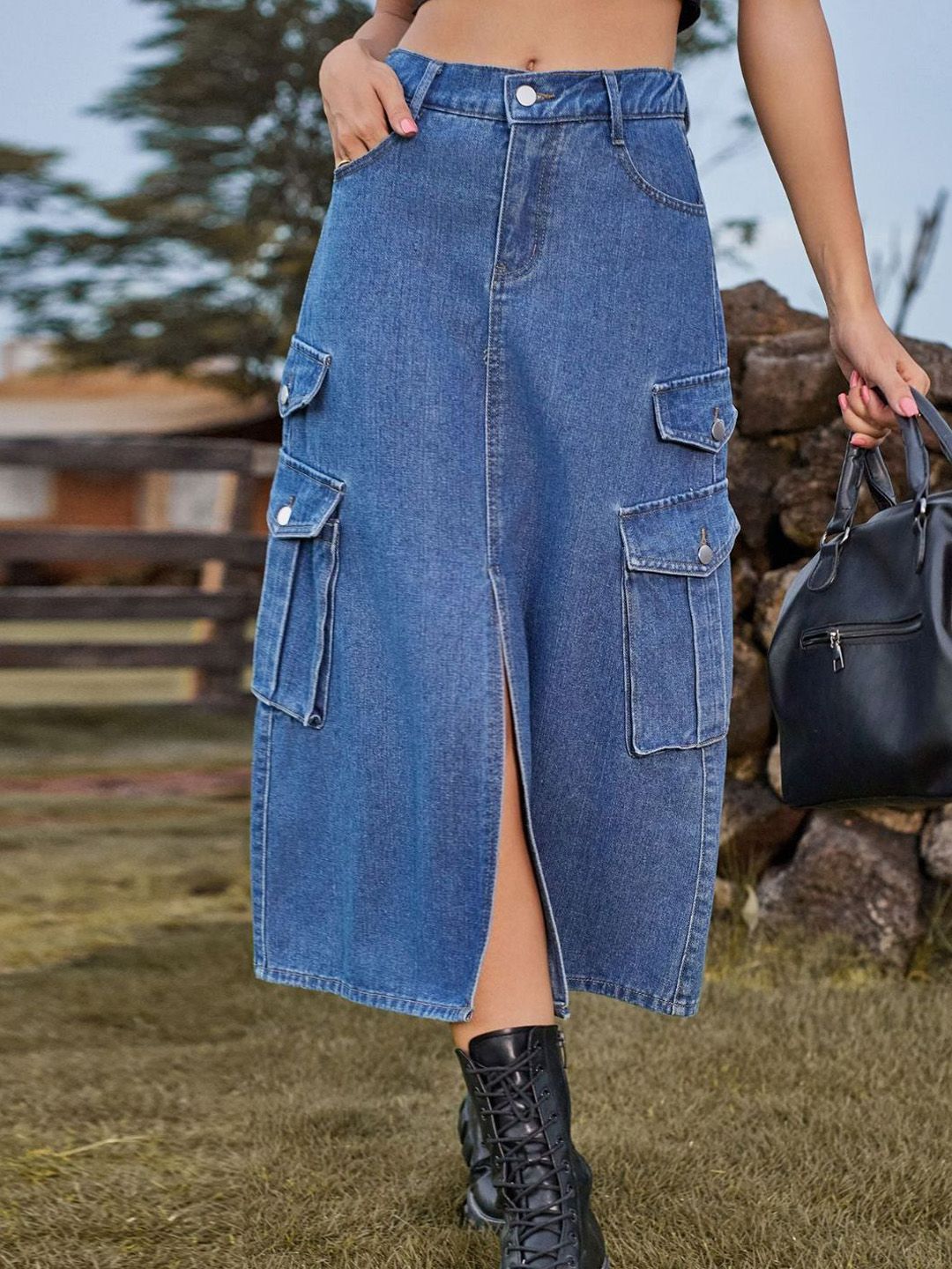 Oh Rare A-Line Midi Denim Skirt-picture-23