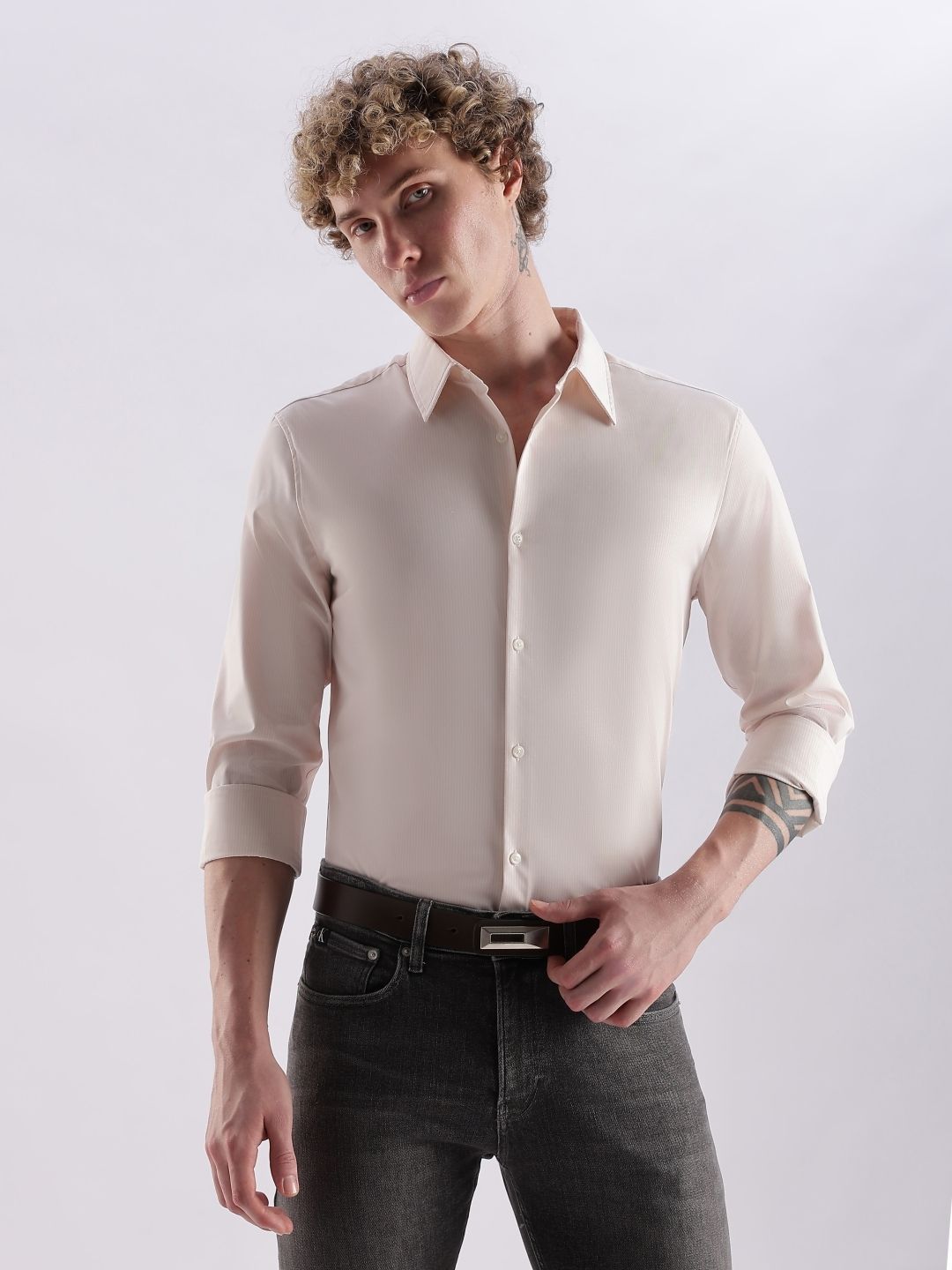 Calvin Klein Jeans Men Slim Fit Solid Spread Collar Formal Shirt-picture-22