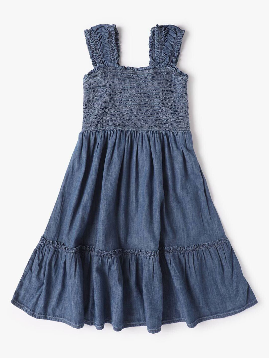 GAP Girls Washed Shoulder Straps Tiered Smocked Pure Cotton Fit and Flare Dress-picture-18