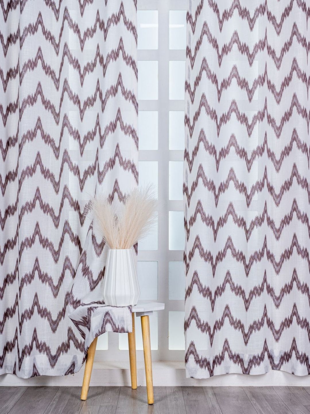 Parda Online White & Brown 2 Pieces Abstract Printed Linen Sheer Door Curtains-image-35