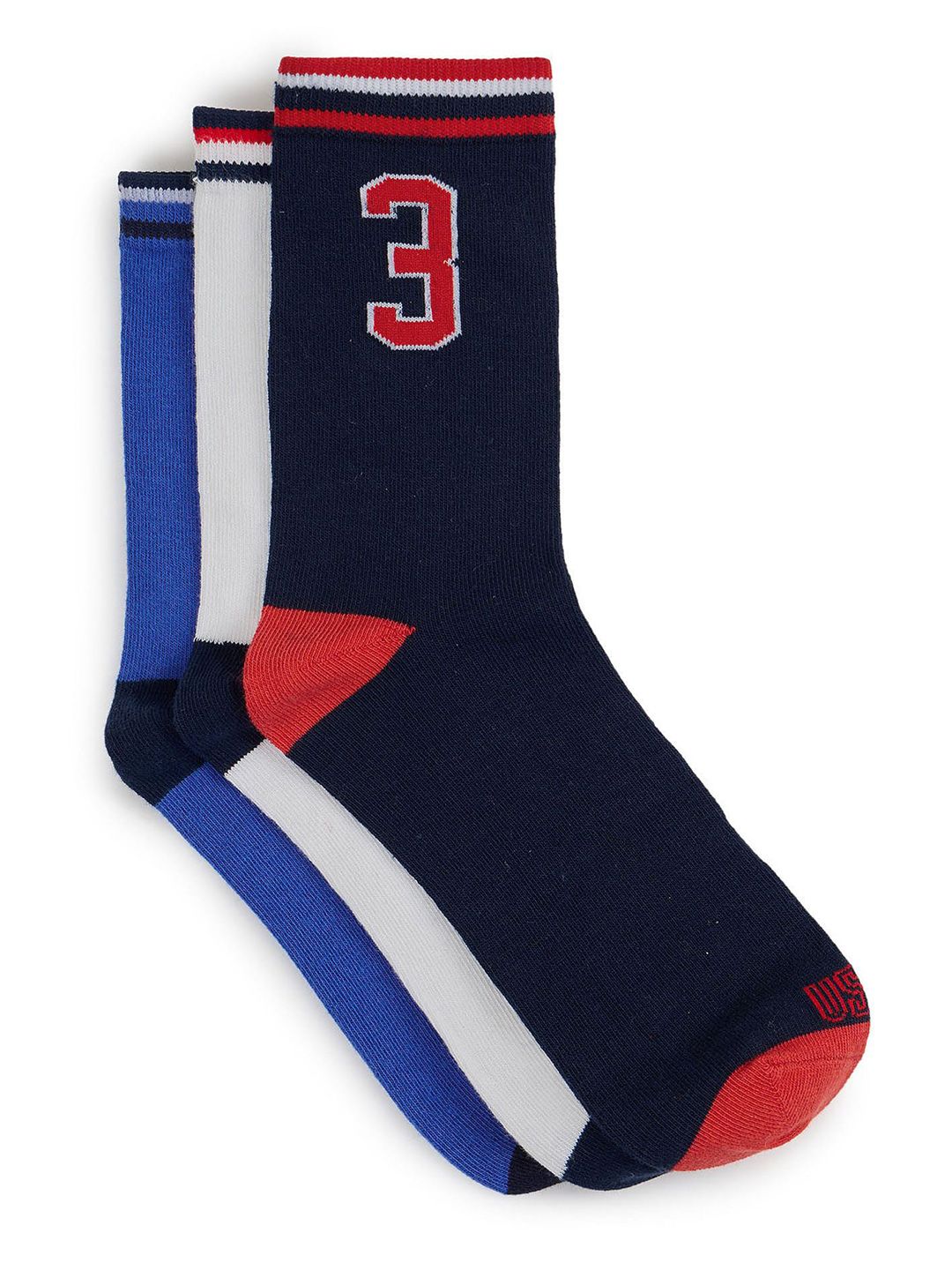 U.S. Polo Assn. Kids Pack Of 3 Patterned Mid Calf-Length Socks